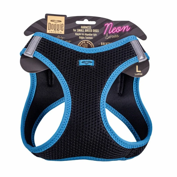 Doggie Havalı Dokuma Neon Serisi Köpek Göğüs Tasması Mavi 42-48 Cm Large ürün görseli 1