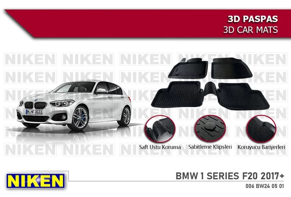 Bmw 1 Serisi F20 Havuzlu 3D Paspas Niken Siyah 2011-2019 Arası ürün görseli