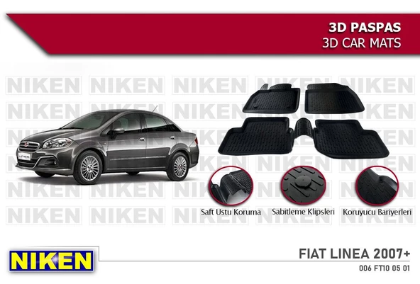 Fiat Linea Havuzlu 3D Paspas Niken Siyah 2007+ Sonrası ürün görseli
