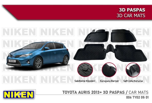 Toyota Auris Havuzlu 3D Paspas Niken Siyah 2013+ Sonrası