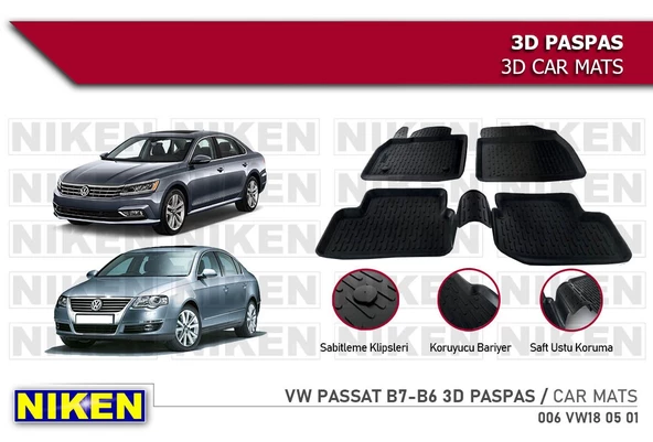 Volkswagen Passat B6 Havuzlu 3D Paspas Niken Siyah 2005+ Sonrası ürün görseli 1