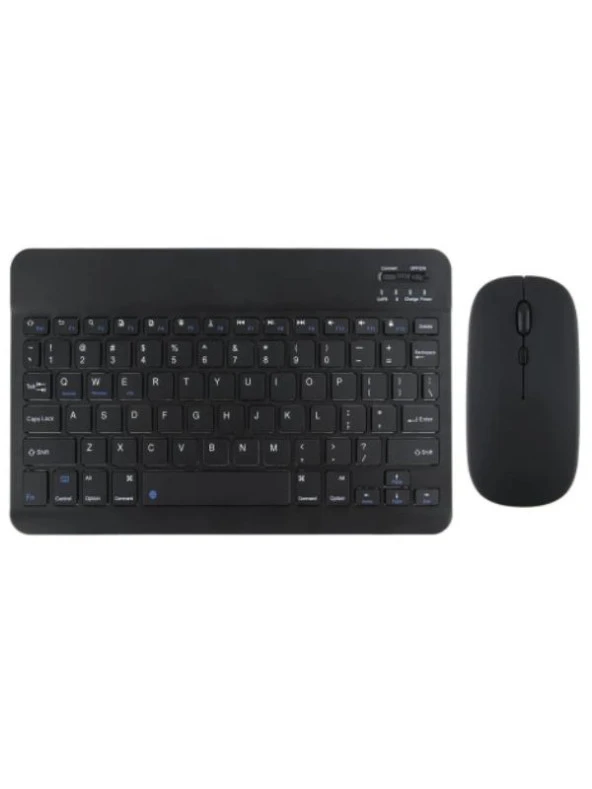Samsung Galaxy Note 10.1" N8005 Uyumlu Kablosuz Bluetooth Şarjlı Mini Q Klavye Mouse Seti - Siyah