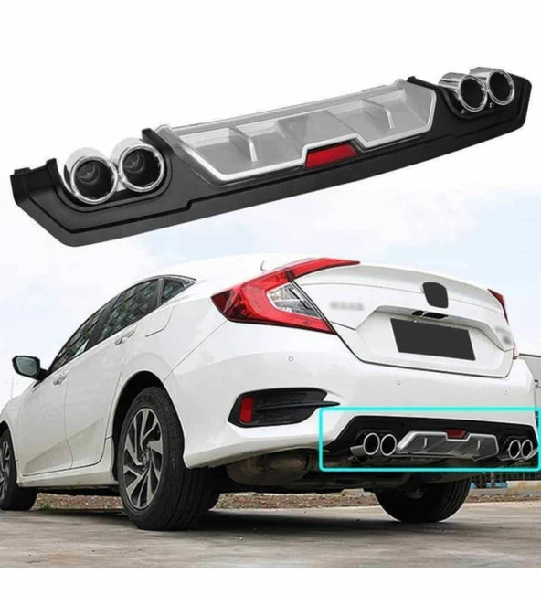 Honda Civic Fc5 4 eksoz görünümlü difüzör gri 2016-2019 arası modeller ürün görseli