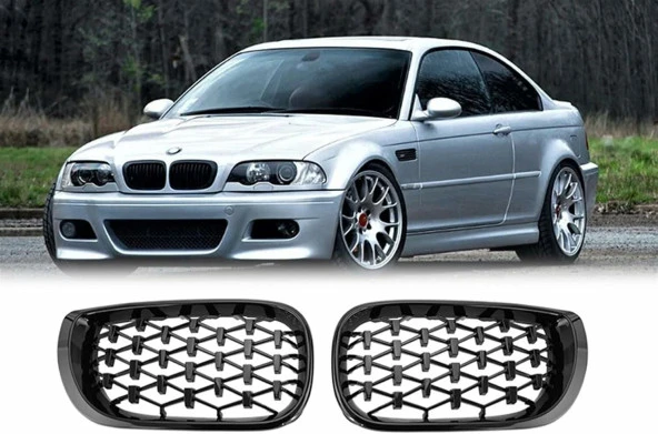 Bmw e46 diamond ön panjur ızgara 1998-2005 arası krom-siyah