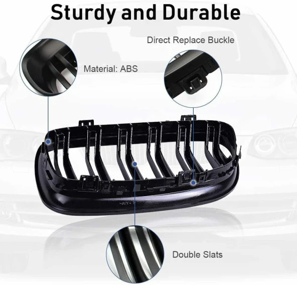 Bmw E60 çift çizgi ön panjur ızgara 2004-2009 arası parlak siyah - Resim 3