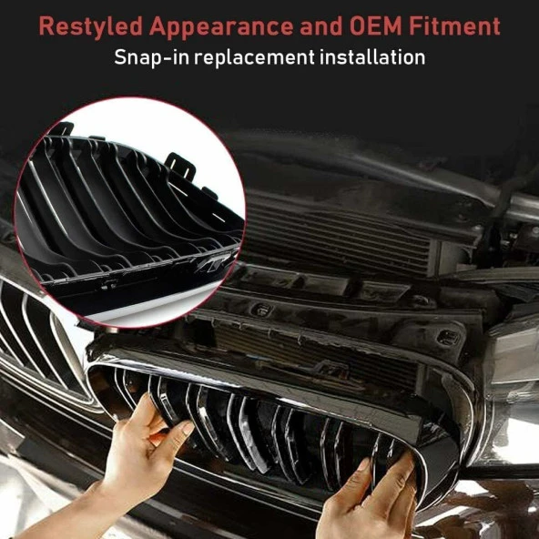 Bmw E60 çift çizgi ön panjur ızgara 2004-2009 arası parlak siyah - Resim 4