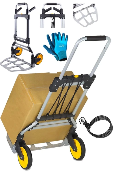 STİLMAX 120Kg Kapasiteli Katlanır Koli Yük Paket Taşıma El Arabası 360° Dönen Sap + Teleskopik Kol - 2
