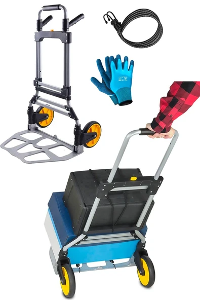 STİLMAX 120Kg Kapasiteli Katlanır Koli Yük Paket Taşıma El Arabası 360° Dönen Sap + Teleskopik Kol - 3