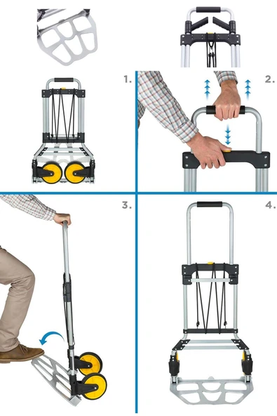 STİLMAX 120Kg Kapasiteli Katlanır Koli Yük Paket Taşıma El Arabası 360° Dönen Sap + Teleskopik Kol - 4