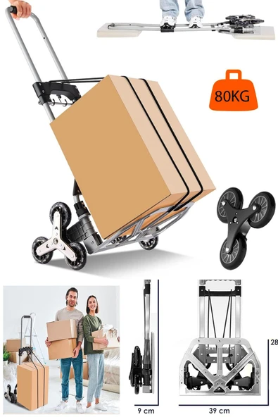 STİLMAX 80Kg Kapasiteli Merdiven Çıkabilen Koli Yük Paket Taşıma El Arabası Teleskopik Uzayan Kol - 2