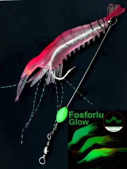 Eagenset Fosforlu Glow Silikon Karides Yapay Yem Pembe