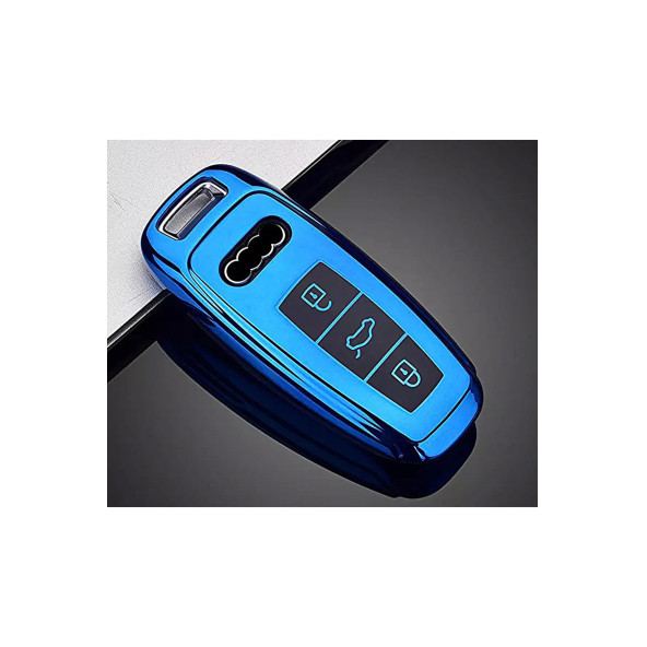 Audı A3 A4 A5 A6l A7 A8 C8 Q8 D5 E-tron Tpu Anahtar Kılıf (MAVİ) - Resim 2