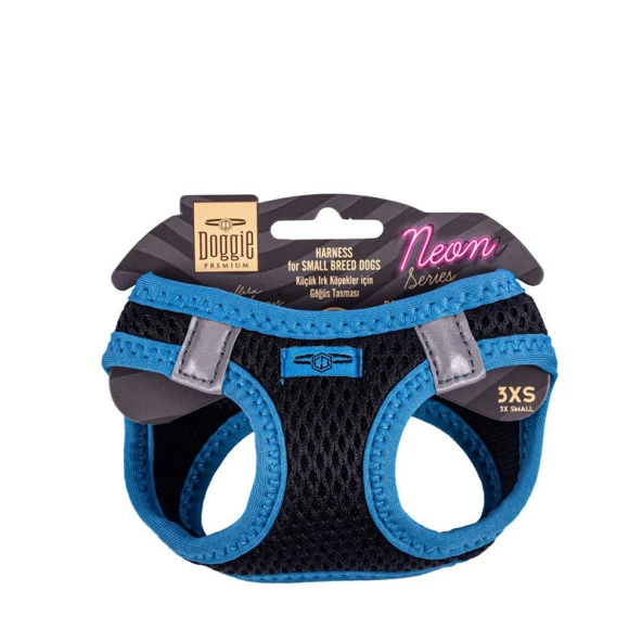 Doggie Havalı Dokuma Neon Serisi Köpek Göğüs Tasması Mavi 22-26 Cm 3XSmall