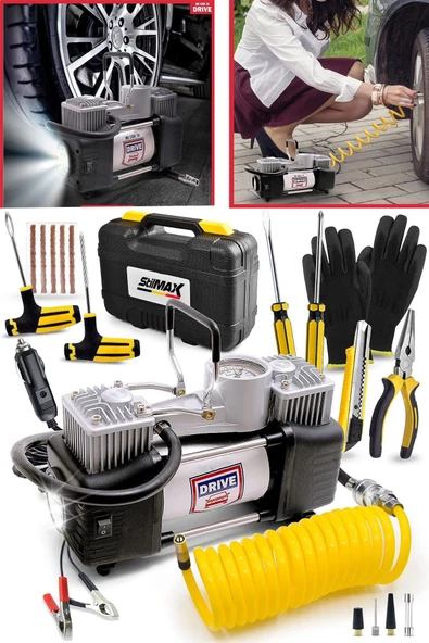 Stilmax  Çift Pistonlu Metal Hava Kompresörü 12 V 150 Psi Araba Lastik Bot Şişirme Full Çanta Set - 3