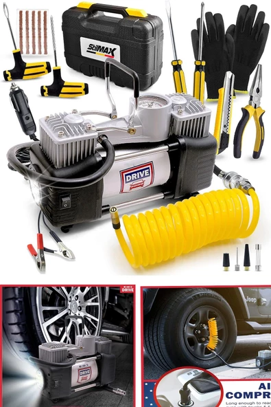 Stilmax  Çift Pistonlu Metal Hava Kompresörü 12 V 150 Psi Araba Lastik Bot Şişirme Full Çanta Set - 2