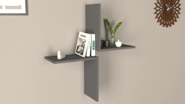 Mirobi Fizy Kare Dekoratif Duvar Rafı Antrasit