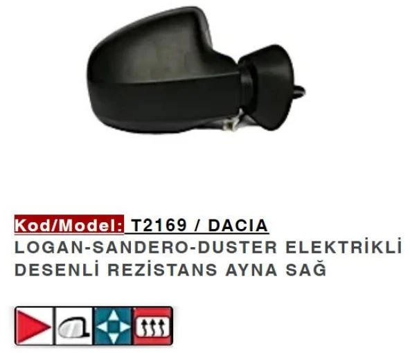 LOGAN SANDERO DUSTER SAĞ DIŞ DİKİZ AYNA ELEKTRİKLİ ASTARLI 963019589R