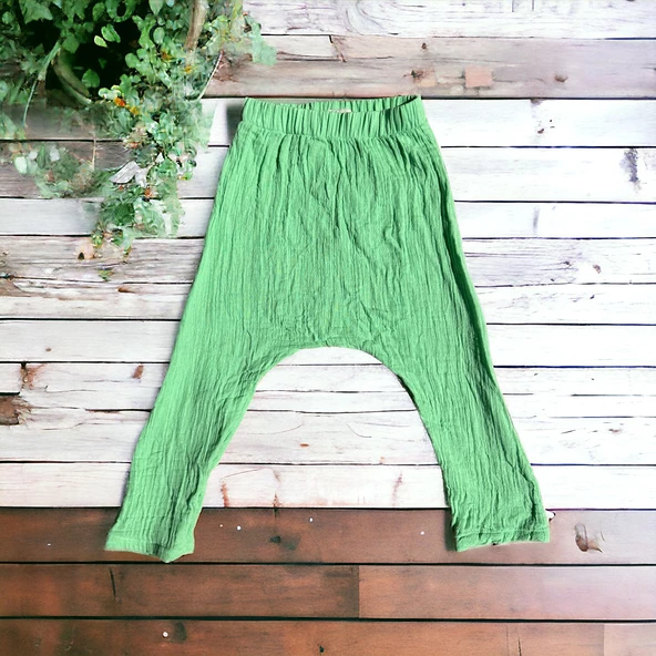 Çift Kat Müslin, Çocuk Müslin Şalvar Pantolon, %100 Pamuk, Beli Lastikli - 3