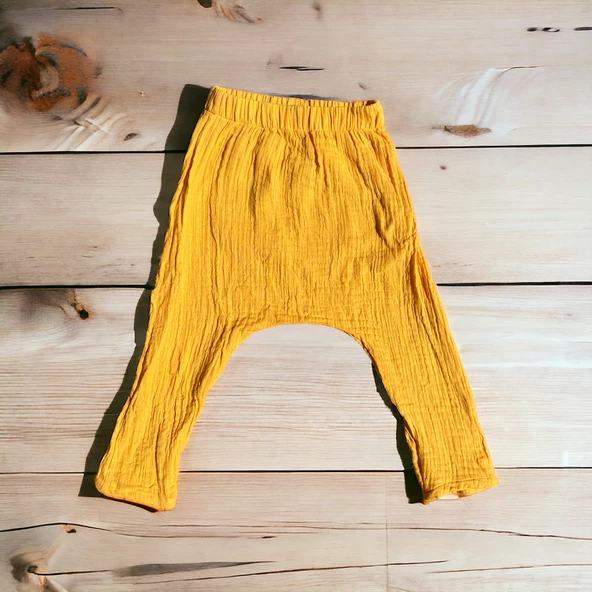 Çift Kat Müslin, Çocuk Müslin Şalvar Pantolon, %100 Pamuk, Beli Lastikli - 5