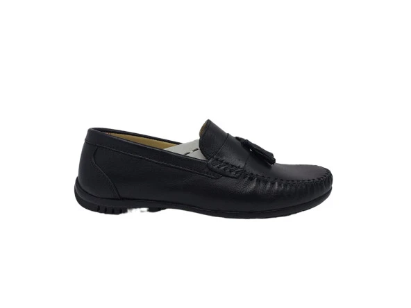 Zerhan 100 Erkek Siyah Hakiki Deri Günlük Kullanım Loafer Ayakkabı