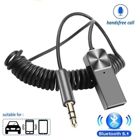 Aux Bluetooth Alıcısı Verici Kablosuz Bt Aux Adaptörü spiral kablolu - Resim 2