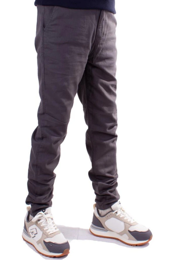 Twister Slim Jogger-011 Antrasit Yüksek Bel Dar Paça Erkek Keten Pantolon