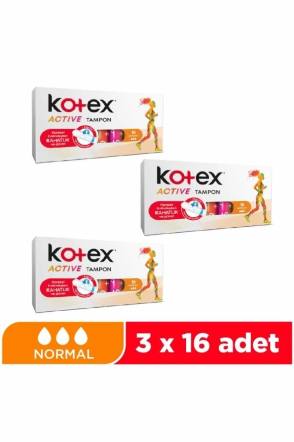 Kotex Active Tampon 16'l1 Normal - 3'lü Paket