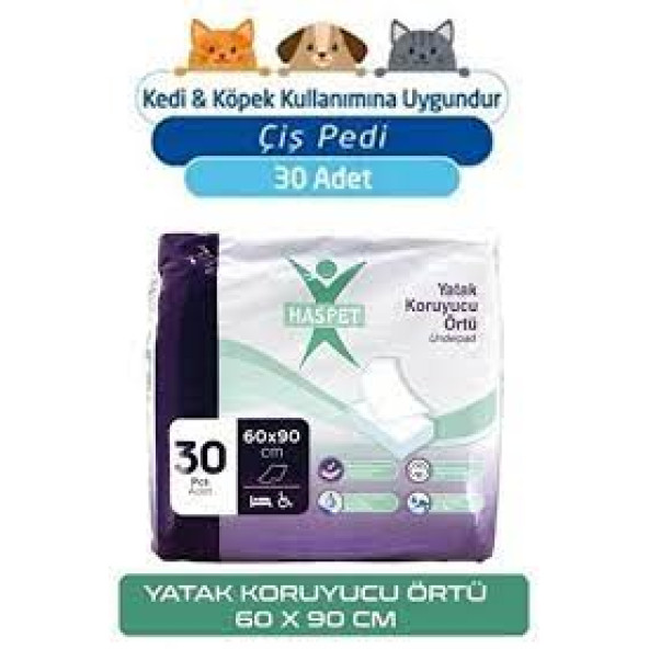 Haspet Yatak Koruyucu Örtü- Kedi Köpek Çiş Pedi 60x90 Cm 30'lu