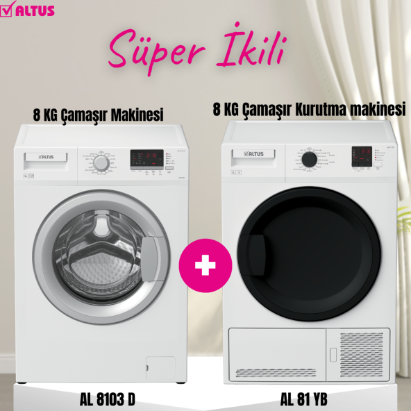 Altus 8 KG Çamaşır Kurutma ve 8 KG Çamaşır Makinesi ( AL 81 YB - AL 8103 D )