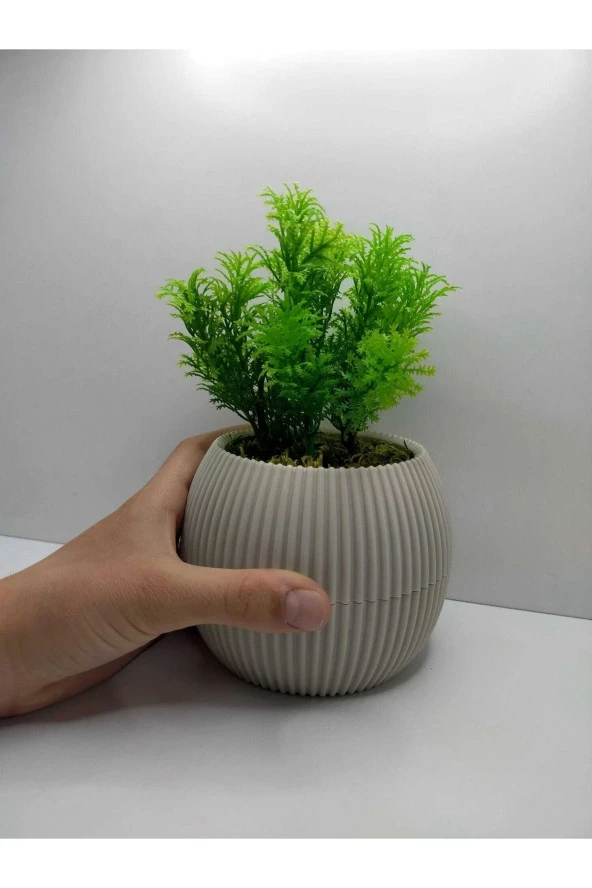 Mini Saksıda Çim Yeşili Yapay Bitki Garnitür Taş Yosunlu 17 Cm Dekoratif Banyo Mutfak Masa Çiçeği - 4
