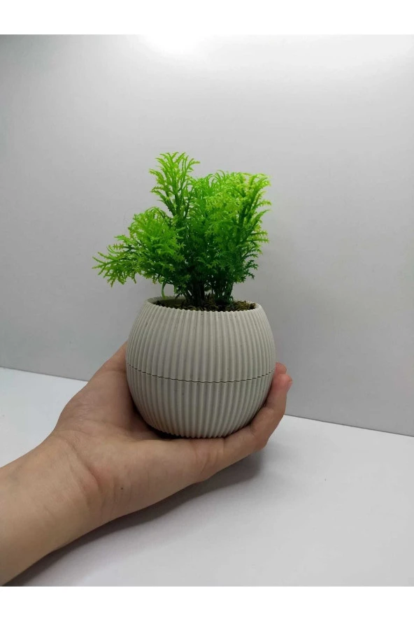Mini Saksıda Çim Yeşili Yapay Bitki Garnitür Taş Yosunlu 17 Cm Dekoratif Banyo Mutfak Masa Çiçeği - 6