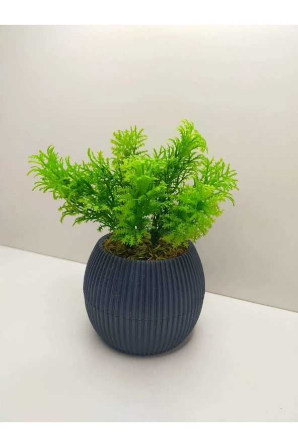 Mini Saksıda Çim Yeşili Yapay Bitki Garnitür Taş Yosunlu 17 Cm Dekoratif Banyo Mutfak Masa Çiçeği - 2
