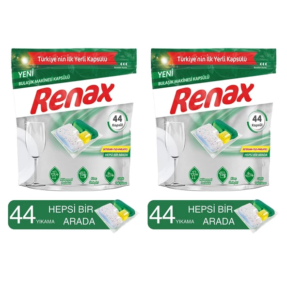 Renax Bulaşık Makinesi Kapsülü Hepsi Bir Arada 44 Lü X 2 Adet