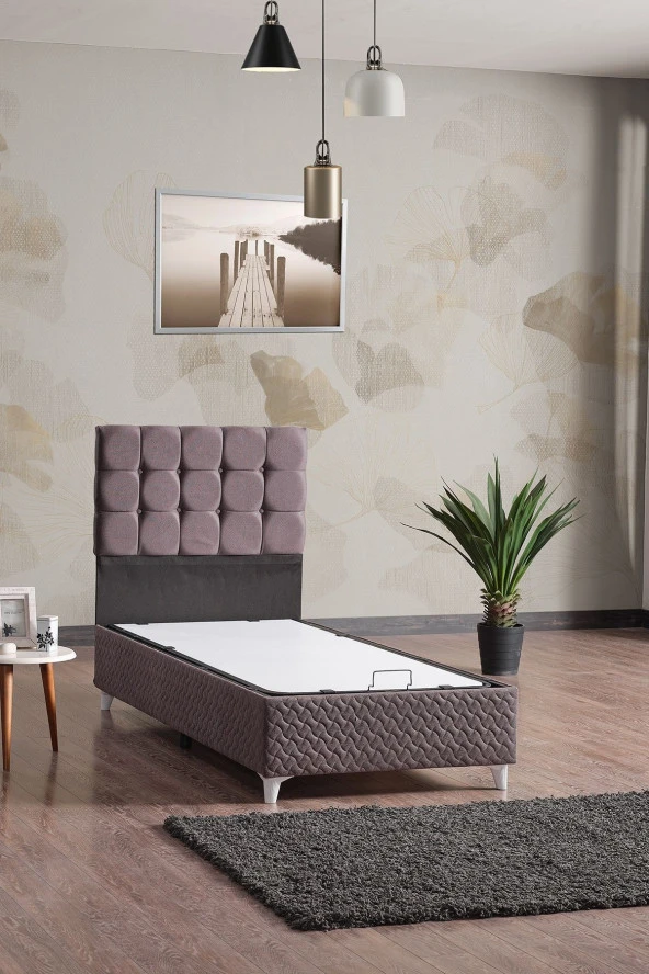 Evdemo  Bengü Tek Kişilik Baza Başlık Set Gri 90x190