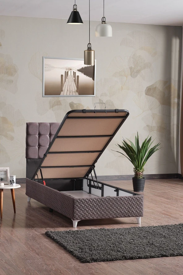 Evdemo  Bengü Tek Kişilik Baza Başlık Set Gri 90x190 - 2