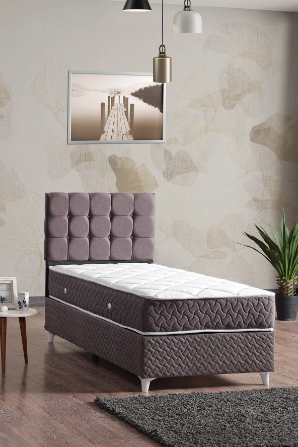 Evdemo  Bengü Tek Kişilik Baza Başlık Set Gri 90x190 - 4