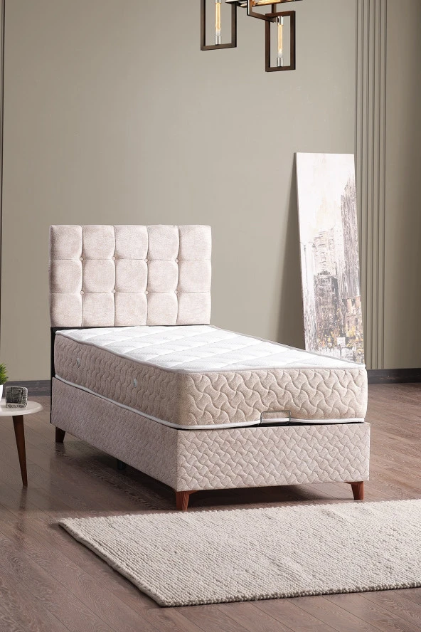 Evdemo  Bengü Tek Kişilik Baza Başlık Set Krem 90x190 - 4
