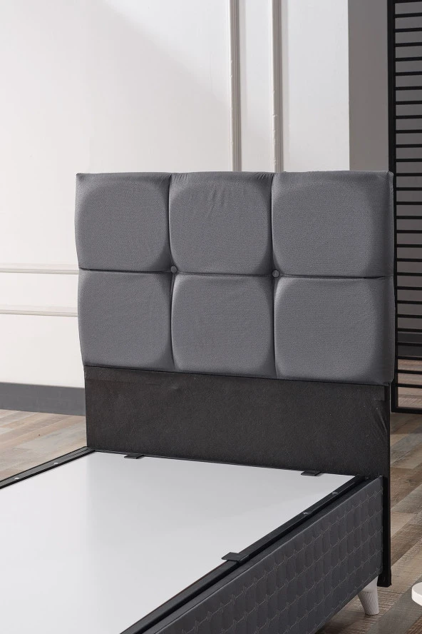 Evdemo Prestij Tek Kişilik Baza Başlık Set Gri 90X190 Cm - 4