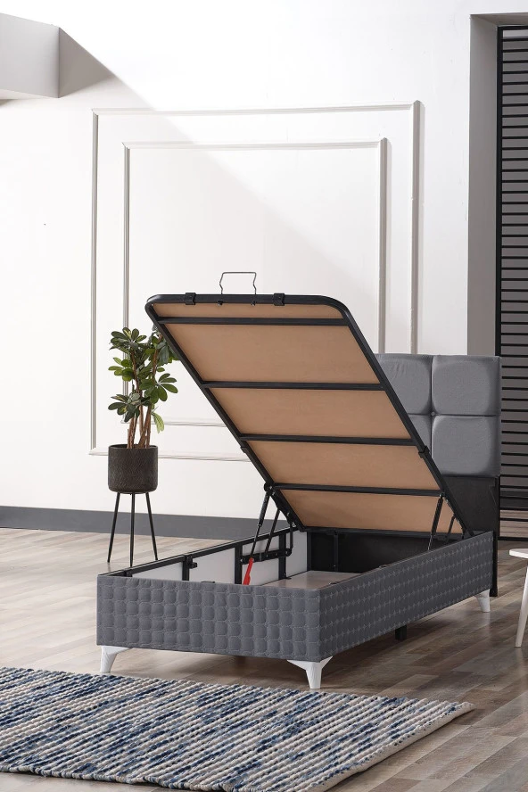 Evdemo Prestij Tek Kişilik Baza Başlık Set Gri 90X190 Cm - 3