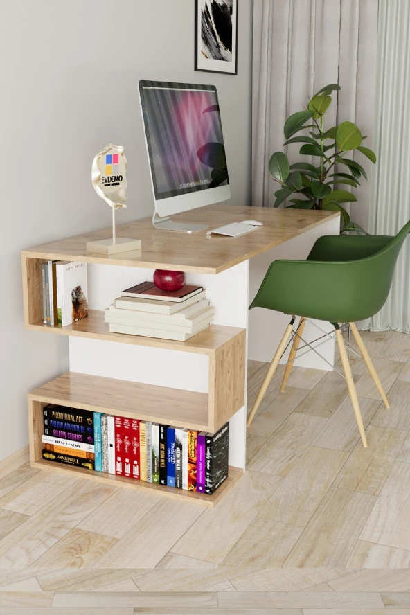 Evdemo Leo Kitaplıklı Çalışma Masası Atlantik Çam - 4