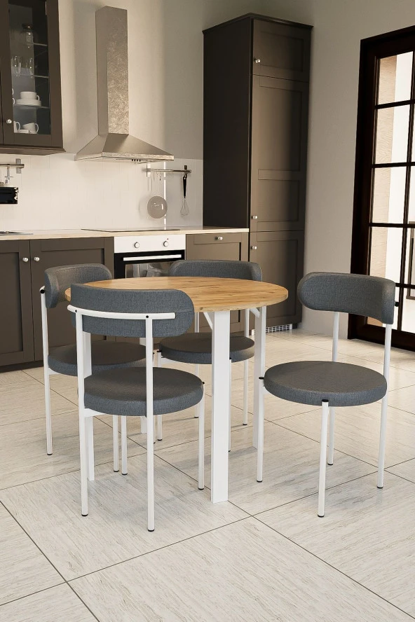 Evdemo  Trend Yuvarlak Mutfak Masa Takımı Atlantik Çam-Gri-Beyaz - Resim 2