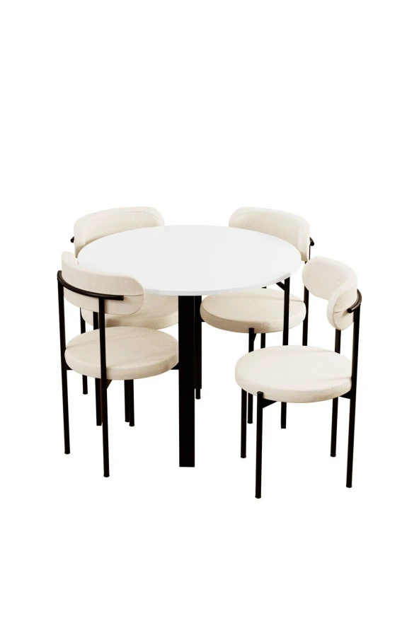 Evdemo  Trend Yuvarlak Mutfak Masa Takımı Beyaz-Krem-Siyah - Resim 3