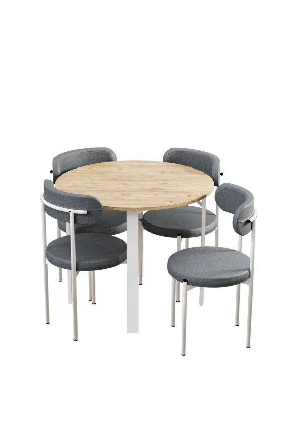 Evdemo  Trend Yuvarlak Mutfak Masa Takımı Atlantik Çam-Gri-Beyaz - Resim 3