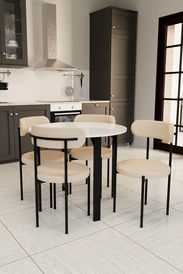 Evdemo  Trend Yuvarlak Mutfak Masa Takımı Beyaz-Krem-Siyah - Resim 2