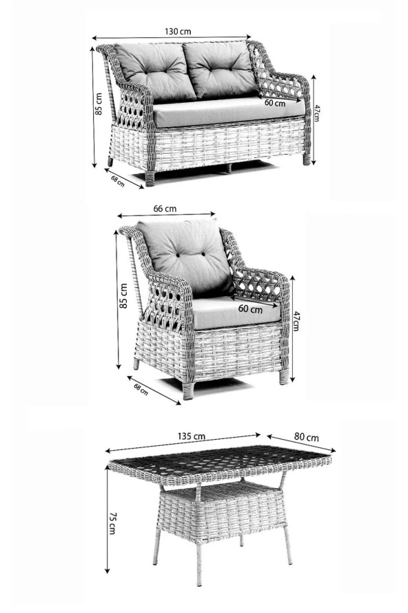 Evdemo Eren Rattan Bahçe Balkon Takımı 2+1+1 Gri - 5