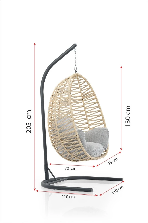 Evdemo  Damla El Örgüsü Makrome Bahçe Balkon Salıncağı Krem Gri - Resim 2
