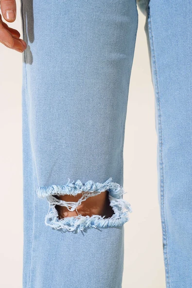 Dizi Lazerli Kot  Pantolon Açık Mavi - Resim 4