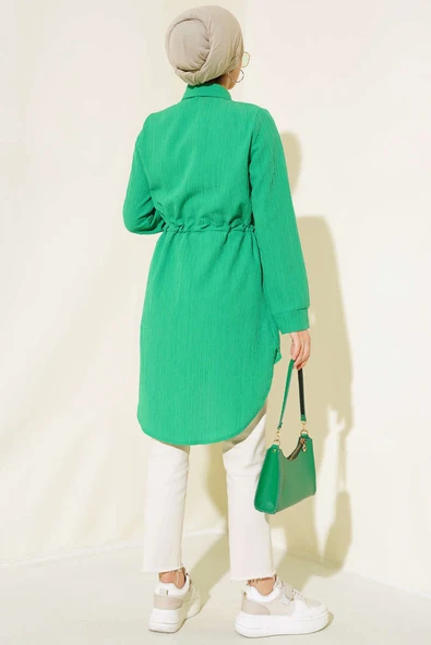 Boydan Gizli Düğmeli Tunik Yeşil - Resim 3
