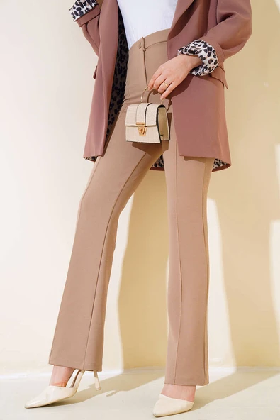 Tek Düğmeli Çımalı Pantolon Vizon ürün görseli 1