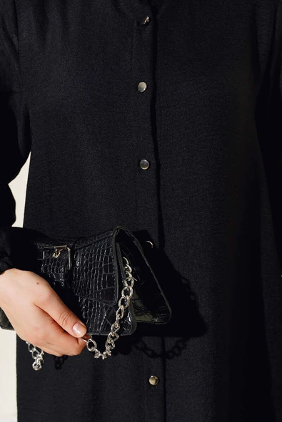 Hakim Yaka Boydan Düğmeli İkili Takım Siyah - Resim 4